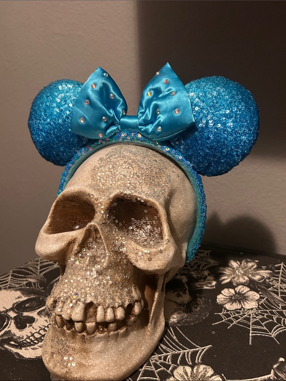 Disney Sparkling Blue Sequin Mouse Ear Headband with Satin Bow